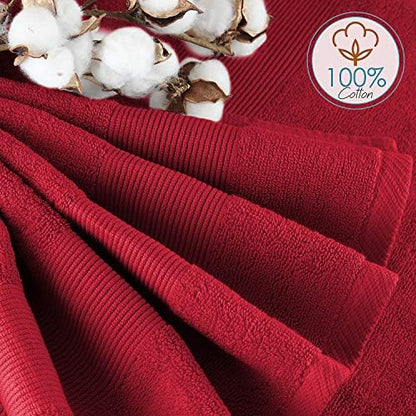 Hearth & Harbor Bath Towels for Bathroom - 100% Ring Spun Cotton Luxury Bathroom Towels - Ultra Soft & Highly Absorbent, Bath Towels Set of 10 - Burgundy Red