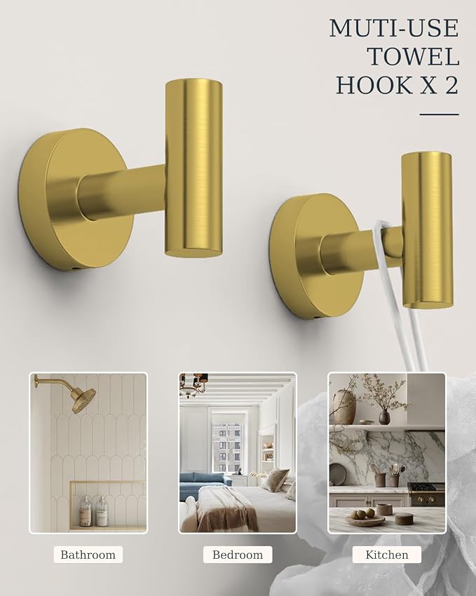 Brushed Gold Bathroom Accessories Set SUS304 Stainless Steel 5 Pieces | Evolvegoods Bathroom Hardware Set, 26 Inch Bath Towel Bar Set, 2 Towel Hooks, Toilet Paper Holder, Towel Racks for Bathroom
