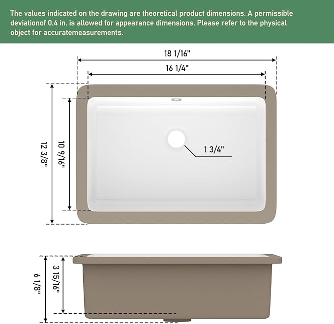 18x12 Inch Undermount Bathroom Sink with Rectangular Bottom White Ceramic Vessel Bathroom Sinks Vanity Classic Basin with Overflow