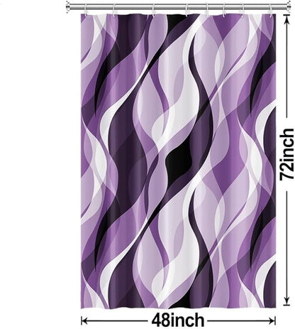 Purple Shower Curtain, Modern Abstract Purple and Grey Striped Shower Curtain for Bathroom Waterproof Lavender Shower Curtain Set with Hooks, 48x72 Inch