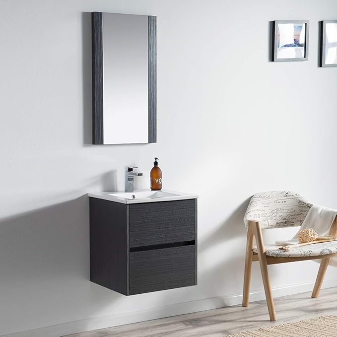 Blossom Single Bathroom Vanity with Ceramic Sink | All Wood Floating Vanity Cabinet | 2 Soft-Closing U-Shaped Cutout Drawers | 20" w/Ceramic Sink, Silver Grey