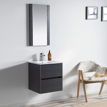 Blossom Single Bathroom Vanity with Ceramic Sink | All Wood Floating Vanity Cabinet | 2 Soft-Closing U-Shaped Cutout Drawers | 20" w/Ceramic Sink, Silver Grey