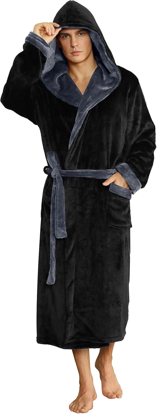 U2SKIIN Mens Hooded Robe, Plush Robes for Men Long Fleece Bathrobe