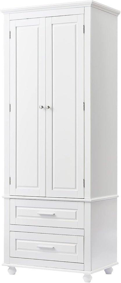 Merax 62.5" Pantry Cabinet with Two Doors & Two Drawers, Adjustable Shelves Storage Cupboard for Kitchen/Dining Room/Bathroom, White