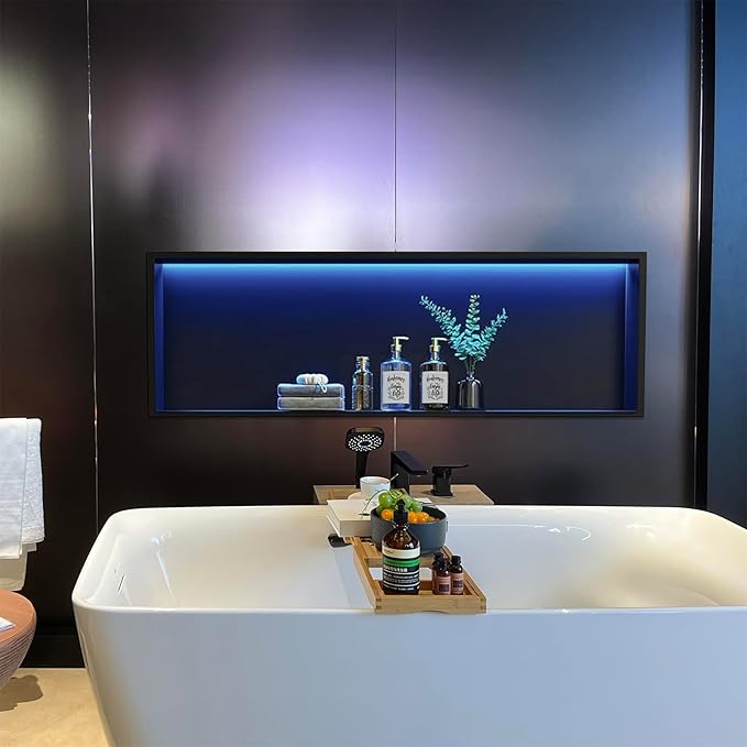 RGB Shower Niche LED Lights Waterproof, Matte Black Recessed Wall Niche-36X12 in Stainless Steel Niches for Shower, Tile-Ready for Bathroom Storage Shower Niche