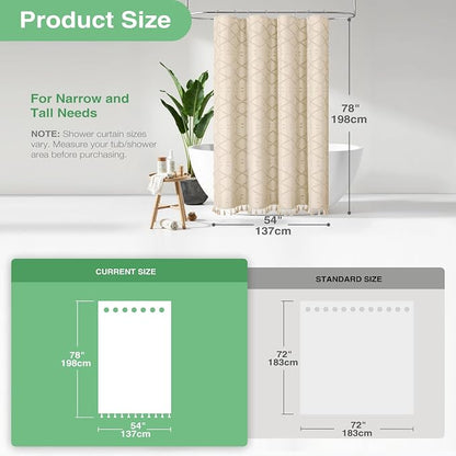 Stall Boho Farmhouse Shower Curtain Tufted Geometric 54"x78" Beige | 54 x 78 inch Long, Elegant Tassel, Lightweight Textured Fabric, Water Repellent, Washable, for Narrow Bathroom/Dorm 10 Hooks