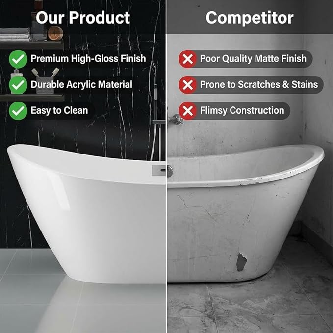 67" Acrylic Freestanding Soaking Bathtub, Free Standing Tub, Stylish Stand Alone Contemporary Soaking Tub with Integrated Overflow and Drain In Chrome, cUPC Certified
