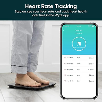 Wyze Smart Bathroom Scale & Body Analyzer, Bluetooth, 400 lbs, Black | Tracks 12 metrics, Crisp LED Display, Sync with Fitness Apps, Heart Rate Tracking, Auto-Recognition & Sharing
