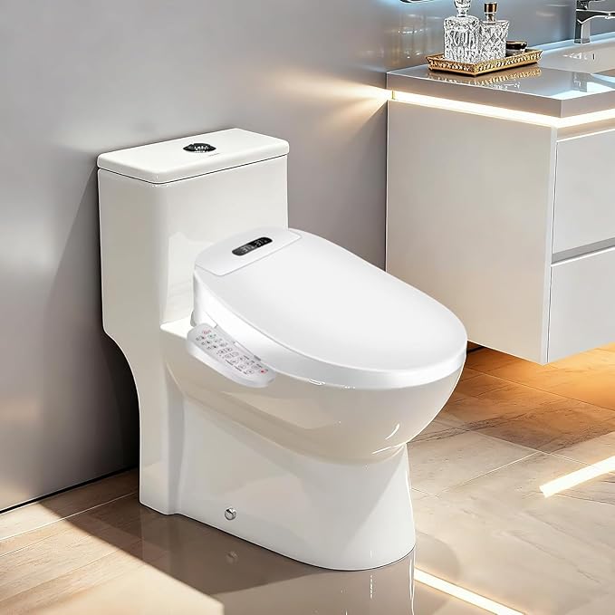 Electric Bidet Toilet Seat, Filtered & Unlimited Warm Water, 8 Modes Spa Wash, Warm Air Dryer, Heated Seat, Self-Clean Stainless Steel Nozzle, HD Night Light. 10-year warranty. (TB-26EV, Elongated)