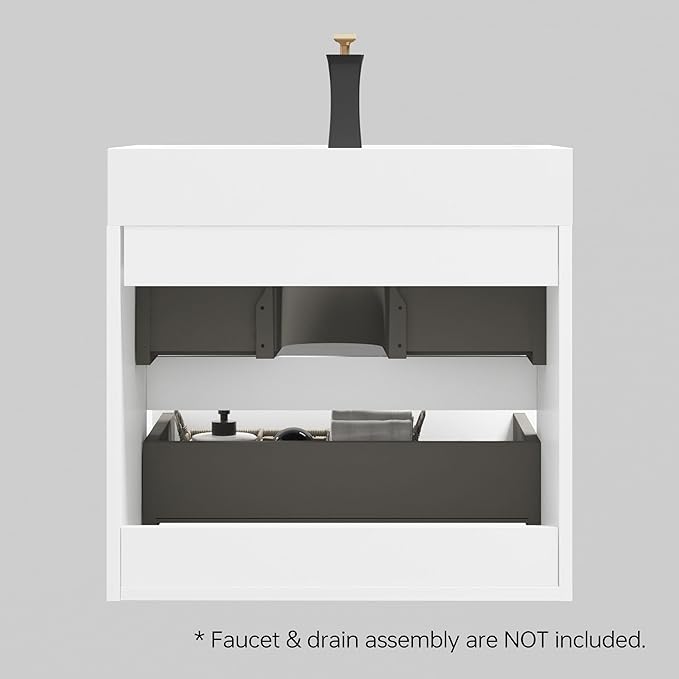 24" Floating Bathroom Vanity with Sink, Modern Bathroom Cabinet with Top & Soft Close Drawers, Spacious Storage for Small Space, White - Lavanda Collection
