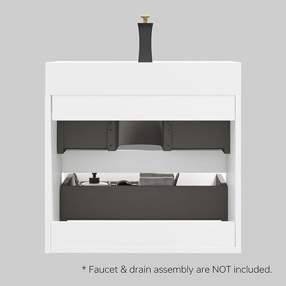 24" Floating Bathroom Vanity with Sink, Modern Bathroom Cabinet with Top & Soft Close Drawers, Spacious Storage for Small Space, White - Lavanda Collection