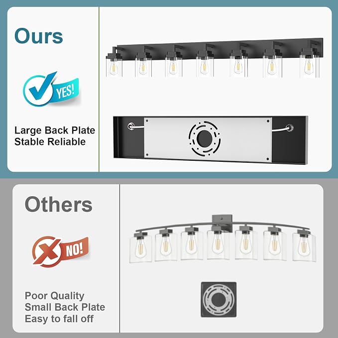 Matte Black Bathroom Light Fixtures, Modern Vanity Lights with Clear Glass Lamp Shade, Bathroom Lighting Fixtures Over Mirror, Restroom Vanity Lighting Fixture, 7-Light 52 Inch