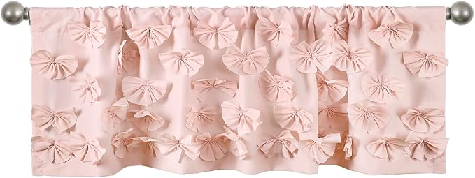 Lush Decor Riley Window Valance - Charming Handmade Bow Details - Elegant Light Filtering Single Panel- 54" W x 18" L , Blush