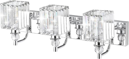 Ralbay Modern Crystal Vanity Light 3 Light 24''Bathroom Lights Fixtures Over Mirror Chrome Vanity Light for Bathroom Wall Lighting