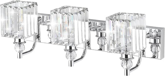 Ralbay Modern Crystal Vanity Light 3 Light 24''Bathroom Lights Fixtures Over Mirror Chrome Vanity Light for Bathroom Wall Lighting