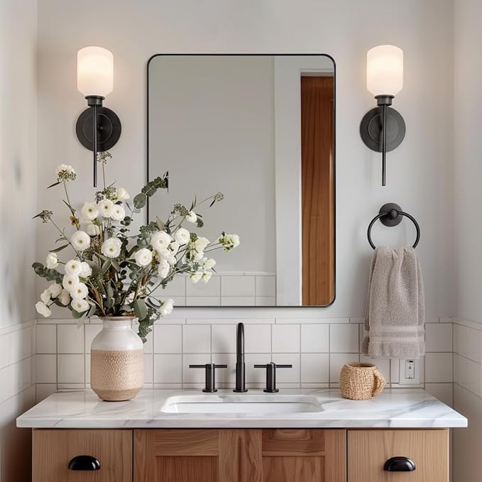 36”x48” Black Bathroom Mirror, Wall Mirror for Bathroom, Rounded Rectangle Mirror in Premium Stainless Steel Metal Frame Hangs Horizontal Or Vertical (Matte Black)