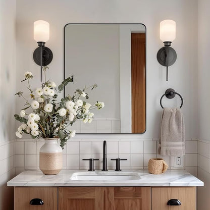 36”x48” Black Bathroom Mirror, Wall Mirror for Bathroom, Rounded Rectangle Mirror in Premium Stainless Steel Metal Frame Hangs Horizontal Or Vertical (Matte Black)
