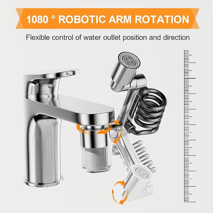 Water Filter for Sink Faucet Extender - 2 Mode 1080° Rotating Swivel Faucet Aerator - Bathroom Sink Sprayer Attachment for Faucet with Stretchable Hose - 5pcs Cartridges Reduce Heavy Metal