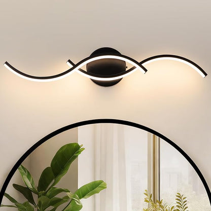 Black Curved Curved 5CCT Bathroom Vanity Light Fixture Over Mirror, 23.62 inch Modern LED Wall Lamp Dimmable Bathroom Light Fixture Modern Wall Sconces