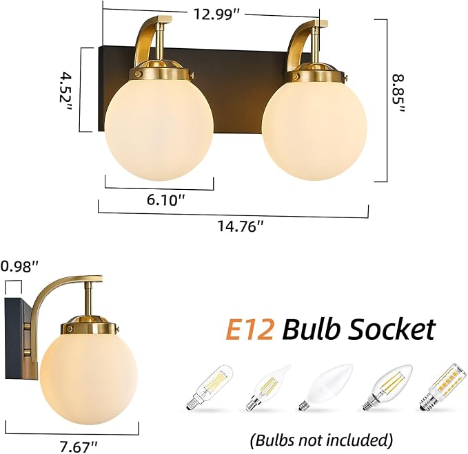 Bathroom Vanity Light Fixtures Over Mirror Modern Sand Black Gold 2 Lights Wall Sconce Vanity Light for Bathroom Lighting