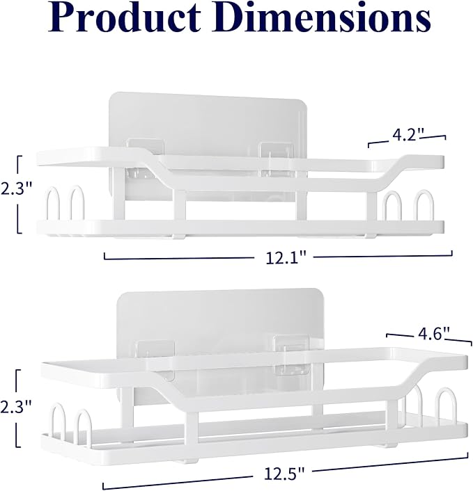 Kitsure Shower Caddy, Adhesive Shower Organizer, X-Large, White | Stainless Steel Shelf for Inside Shower, No Drill Bathroom Organizers and Storage, Home Decor Accessories