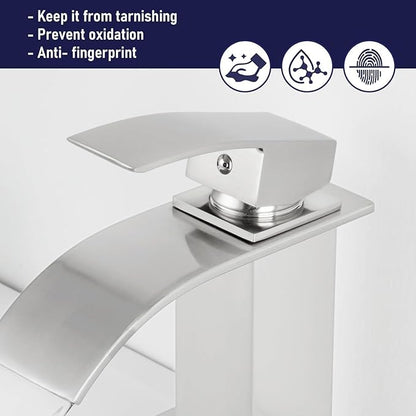 Gappo Waterfall Bathroom Faucet Brushed Nickel Single Handle Single Hole Sink Faucet Commercial
