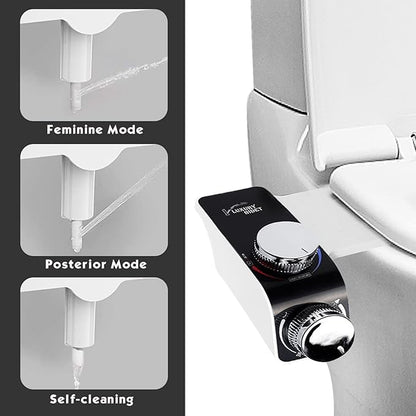 ANALIM Bidet Attachment for Toilet Seat, Non-Electric Bidet Hot and Cold Fresh Water for Frontal & Rear Wash with Self-cleaning Dual Nozzles and Adjustable Pressure Control