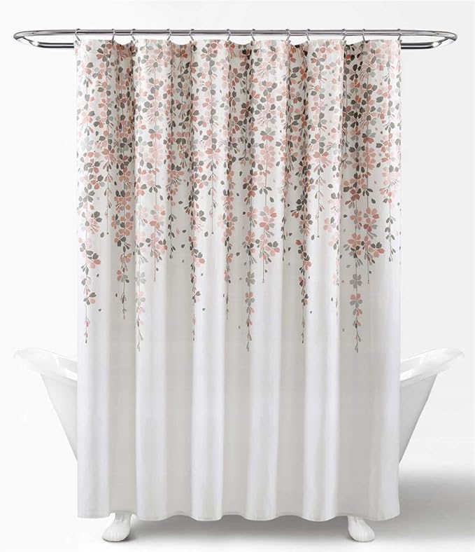Lush Decor Weeping Flower Shower Curtain 72"W x 72"L Blush & Gray - Fabric Shower Curtains for Bathroom - Floral Bathroom Curtain - Cottage Core Decor