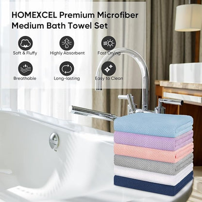 HOMEXCEL 6PK Bath Towel Set, 24x48 in, Absorbent&Quick Dry Towels for Hotel | Ultra Soft, Lightweight Towels for Bathroom, Spa and Beauty Parlor, Multicolor