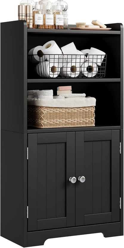 ChooChoo Small Bathroom Storage Cabinet, Narrow Toilet Paper Cabinet with 2 Door and Shelves, Freestanding Bathroom Floor Cabinet and Organizers for Small Spaces, 7.8" D * 15.7" W * 30.7" H, Black