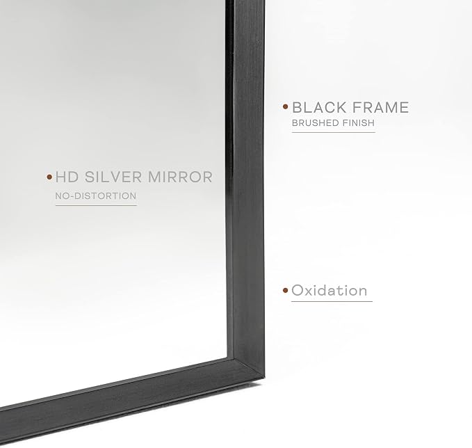 Black Arched Mirror 20x30in, Metal Framed Bathroom Vanity Wall | Tempered Glass, Shatter Proof, Living Room Bedroom Entryway, Modern Elegant Design