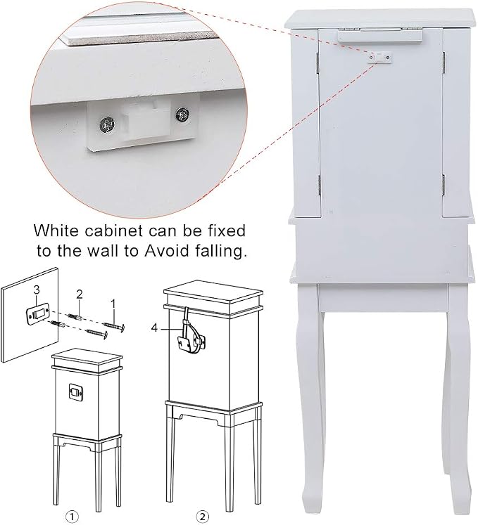 Standing Jewelry Armoire with Mirror, 5 Drawers & 14 Necklace Hooks, Jewelry Cabinet Chest with Removable Ring Storage Slot and Top Storage Organizer, 2 Side Swing Doors