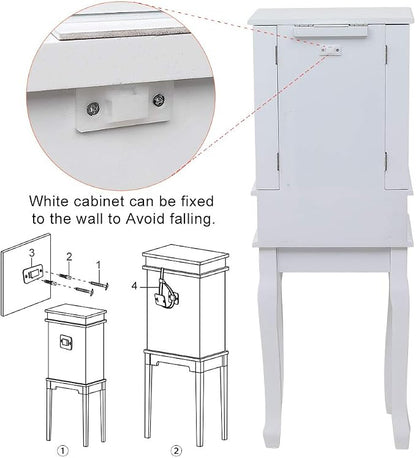 Standing Jewelry Armoire with Mirror, 5 Drawers & 14 Necklace Hooks, Jewelry Cabinet Chest with Removable Ring Storage Slot and Top Storage Organizer, 2 Side Swing Doors