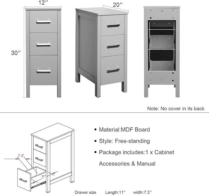 UEV 60" Double Sink Bathroom Vanity,Grey Bathroom Vanity with Double Side Vanity Cabinets & Removable 3 Drawer Storage Cabinet,Bathroom Vanity with Tempered Vessel Sink,Mirror Not Included(T48)