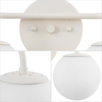 JONATHAN Y 15" Almond Modern Globe Wall Sconce Vanity Light for Bathroom, White Frosted Glass Shade, Midcentury Parisian Bistro Wall Lamp, LED Bulb Included (JYL3535C)