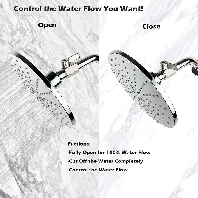 Showerhead Shut Off Valve with Stainless Handle, 304 Stainless Steel Mini Ball Valve(1/2" Female X Male) NPT Thread, Water Flow Control Valve Regulator Chrome, Shower Head Flow Control Valve