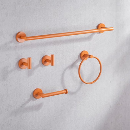 Bathroom Hardware Set,5 Pieces Bathroom Towel Bar Set,24 inch Towel Bar,Towel Ring for Bathroom,Robe Towel Hooks,Toilet Paper Holder Wall Mounted(Drilling),Orange,SE96006S-5HOR