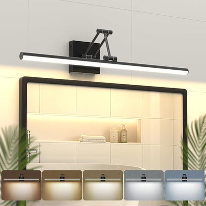 Morden Bathroom Light Fixtures,Black Vanity Lights, 360°Rotatable 24IN Vanity Fixture Over Mirror with 5CCT&Dimmable Wall Lamp, Eye-Friendly Led Bath Bar For Makeup Shaving-ETL, Ideal Gift for Holiday