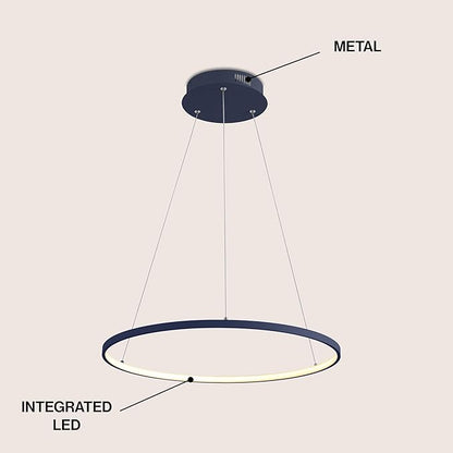 JONATHAN Y 23.75" Navy Modern Integrated LED Pendant Light, Dimmable Round Hoop Chandelier for Kitchen Island, Dining Room, Adjustable Height Metal Hanging Light (JYL7203F)