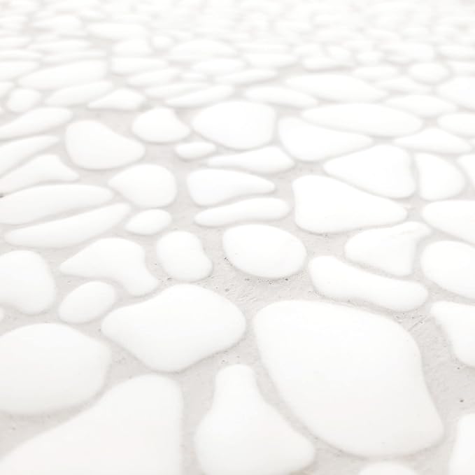 SUNWINGS 10-Sheet Pebble Tile for Shower Floor Border Kitchen Bathroom Backsplash, White Recycled Glass Marble Stone Looks Wall and Floor Tile, Covers 7.9 Sq. Ft