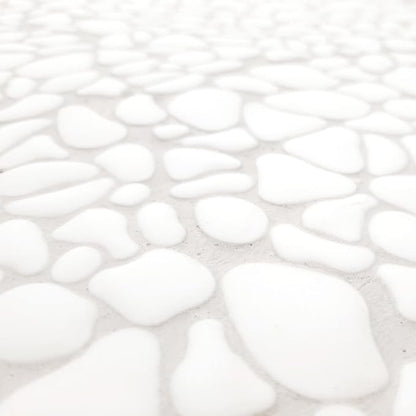 SUNWINGS 10-Sheet Pebble Tile for Shower Floor Border Kitchen Bathroom Backsplash, White Recycled Glass Marble Stone Looks Wall and Floor Tile, Covers 7.9 Sq. Ft