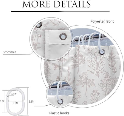 Coxila Vintage Floral Shower Curtain Pink and White Flower Retro Rustic Country Cute Spring Summer Girly Girls Women Blush Preppy Boho Pastel Plant Bathroom 60 x 72 Inch Polyester Fabric 12 Pack Hooks