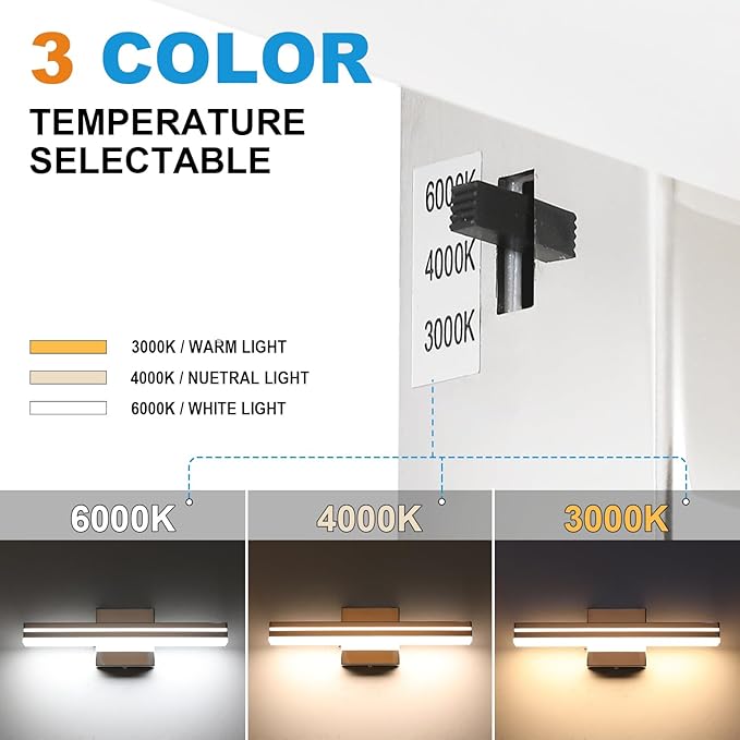 SineRise LED Modern Bathroom Vanity Light Fixtures (16-Inch, 3000K/4000K/6000K, Dimmable), Chrome Modern Acrylic Bathroom Wall Lighting Fixtures Over Mirror