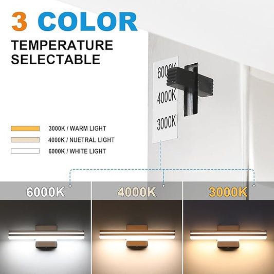 SineRise LED Modern Bathroom Vanity Light Fixtures (16-Inch, 3000K/4000K/6000K, Dimmable), Chrome Modern Acrylic Bathroom Wall Lighting Fixtures Over Mirror