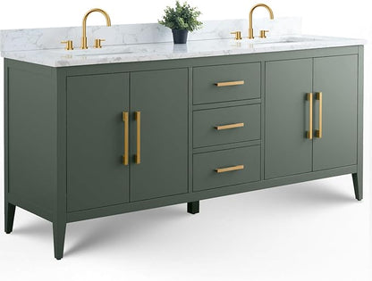 Vanity Art 72 inch Bathroom Vanity with Double Sink & Ceramic Top, Vanity Cabinet with Soft-Closing Doors, Drawers, Solid Wood Frame, Vintage Green, Matte Black Handware