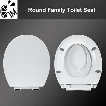 1M Family Toilet Seat, Patented Slow Close & Quick Releasing Technology, Anti-Wiggling, Easy to Install and Clean, Standard Round with Toddler Seat Built In (2 Pieces)