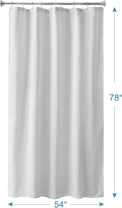 Amazer Long Stall Shower Curtain Liner Washable, 54 x 78 Inches, Fabric Shower Liner with 2 Bottom Stones, Waterproof RV Shower Curtain Liner, 9 Grommet Holes, Hotel Quality, White