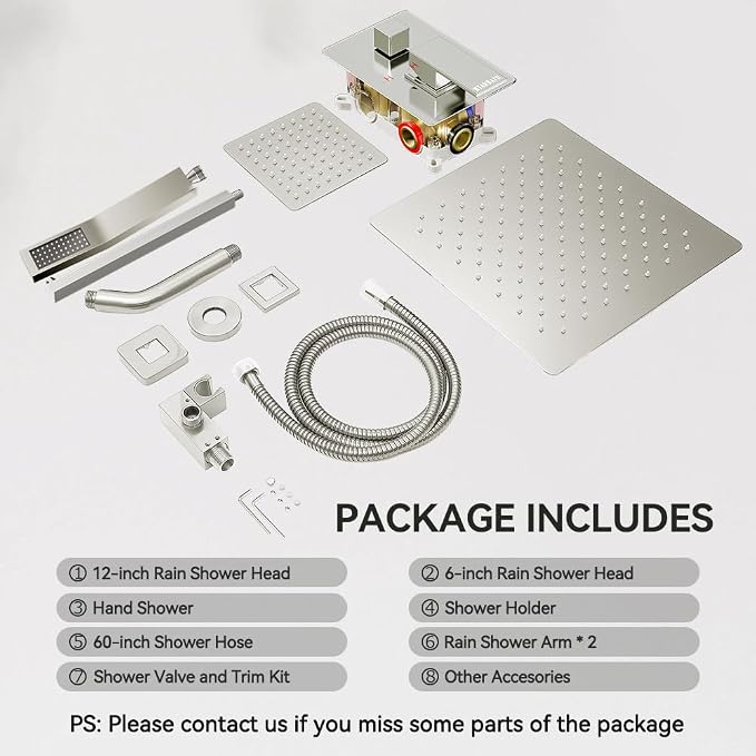 Shower System Shower Faucet Set, STARBATH 12"+6" Wall Mount Rain Shower Head and Handheld Spray for Two Person, Rainfall Shower System with Diverter Valve and Trim Kit Complete,Brushed Nickel
