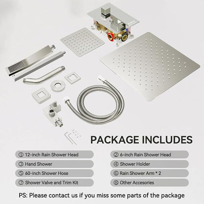 Shower System Shower Faucet Set, STARBATH 12"+6" Wall Mount Rain Shower Head and Handheld Spray for Two Person, Rainfall Shower System with Diverter Valve and Trim Kit Complete,Brushed Nickel