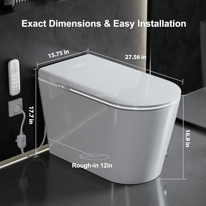 TDH Smart Toilet,Heated Toilet Bidet with Warm Water Auto Flushing Sprayer & Dryer,Modern Toilets for Bathroom Foot Sensor,Night Light LED Display